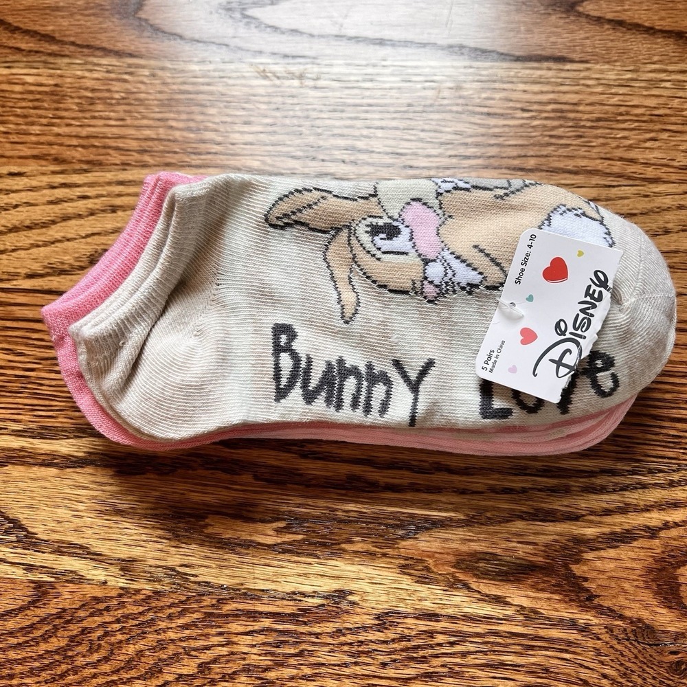 Disney Bambi Women's 5 Pair No-Show Socks Thumper Valentine Size 4-10
